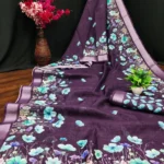 Soft Linen Cotton Digital Print Sarees With Batik Print
