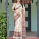 Soothing Beige Linen Saree With Earthy Toned Border