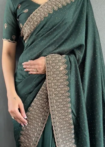 Swarovski Work Vichitra Silk Wedding Wear Saree
