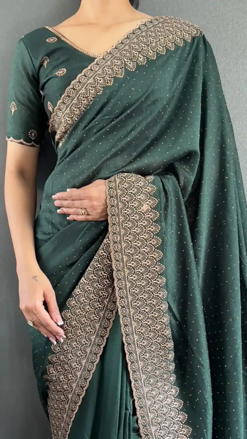 Swarovski Work Vichitra Silk Wedding Wear Saree