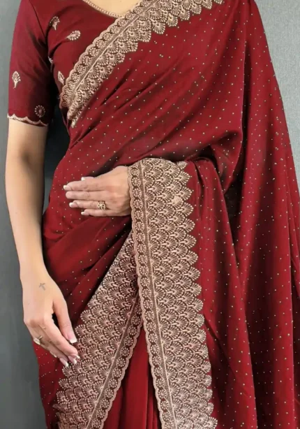 Swarovski Work Vichitra Silk Wedding Wear Saree