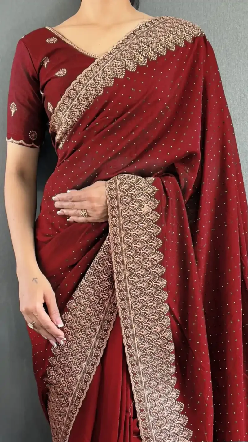 Swarovski Work Vichitra Silk Wedding Wear Saree