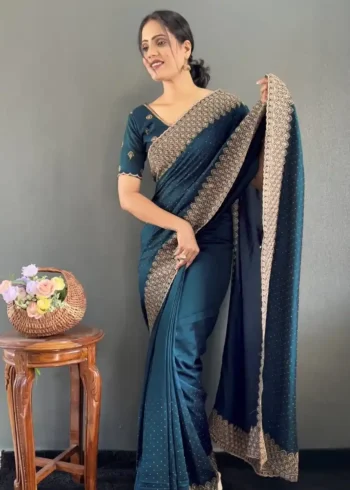 Swarovski Work Vichitra Silk Wedding Wear Saree