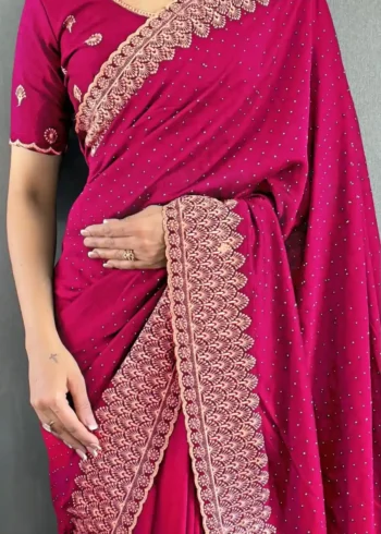 Swarovski Work Vichitra Silk Wedding Wear Saree