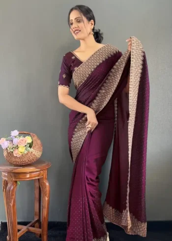 Swarovski Work Vichitra Silk Wedding Wear Saree