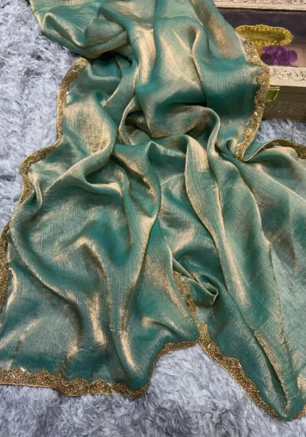 Teal Blue Elegant Marble Chiffon Saree – Soft, Lightweight & Stylish Drape