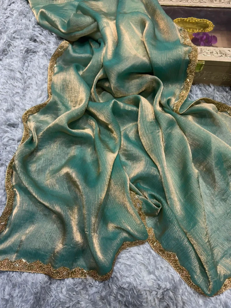 Teal Blue Elegant Marble Chiffon Saree – Soft, Lightweight & Stylish Drape