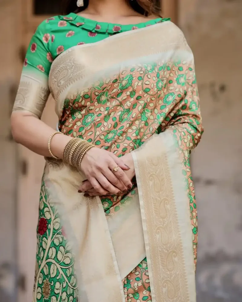 Temple Motifs Pallu Digital Printed Silk Saree