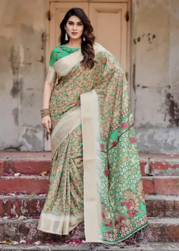 Temple Motifs Pallu Digital Printed Silk Saree