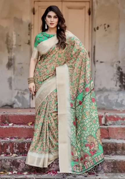 Temple Motifs Pallu Digital Printed Silk Saree