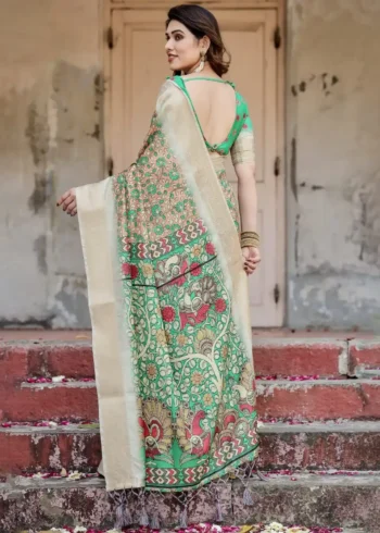 Temple Motifs Pallu Digital Printed Silk Saree