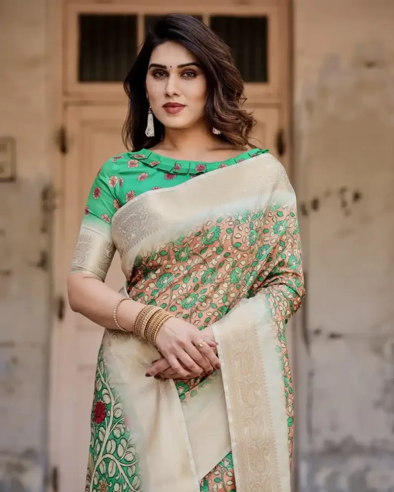 Temple Motifs Pallu Digital Printed Silk Saree