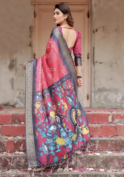 Traditional Bandhani Digital Printed Tussar Silk Saree