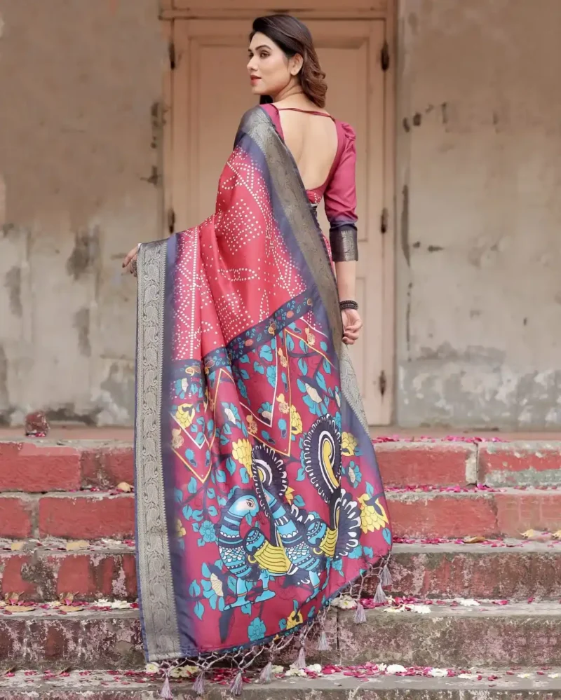 Traditional Bandhani Digital Printed Tussar Silk Saree