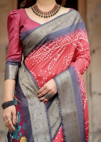Traditional Bandhani Digital Printed Tussar Silk Saree