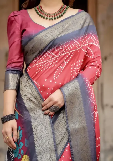 Traditional Bandhani Digital Printed Tussar Silk Saree