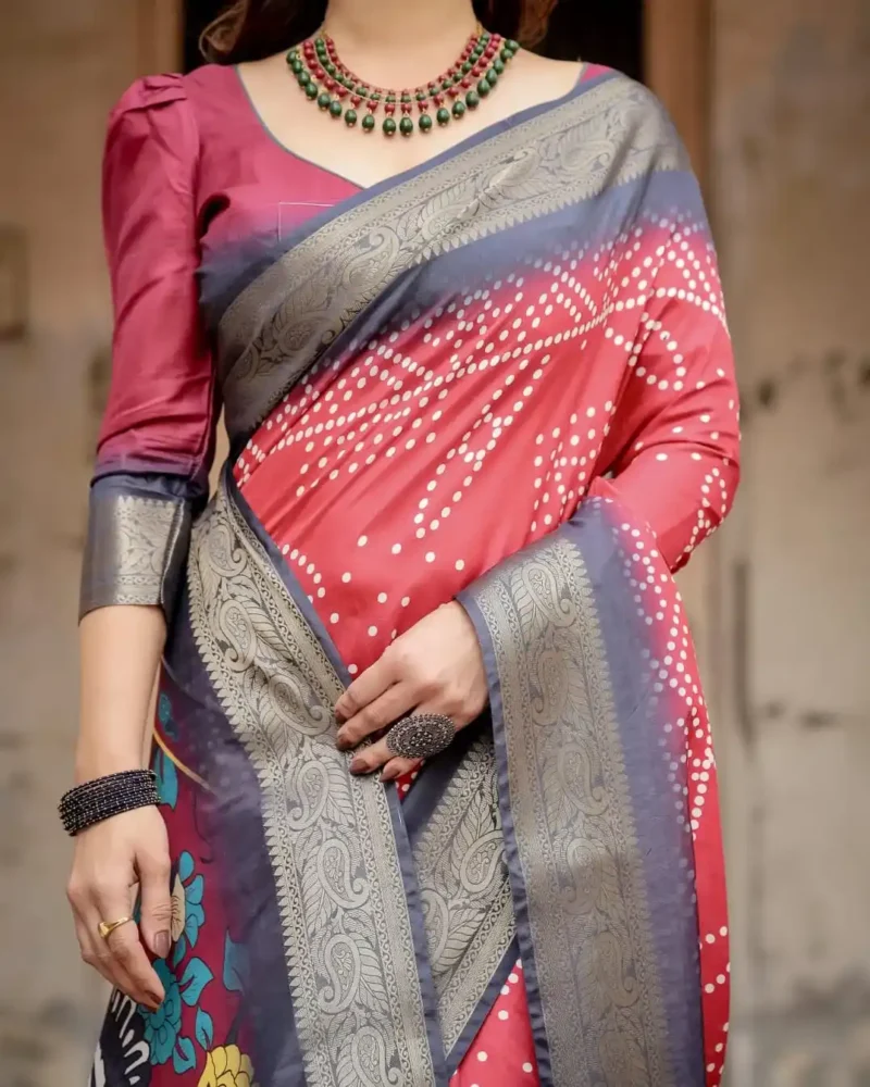 Traditional Bandhani Digital Printed Tussar Silk Saree