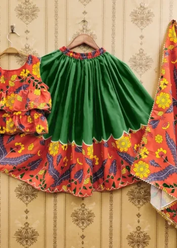 Trending Printed Twell Silk Kids Chaniya Choli