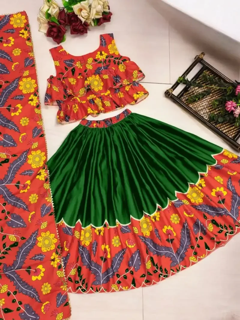 Trending Printed Twell Silk Kids Chaniya Choli