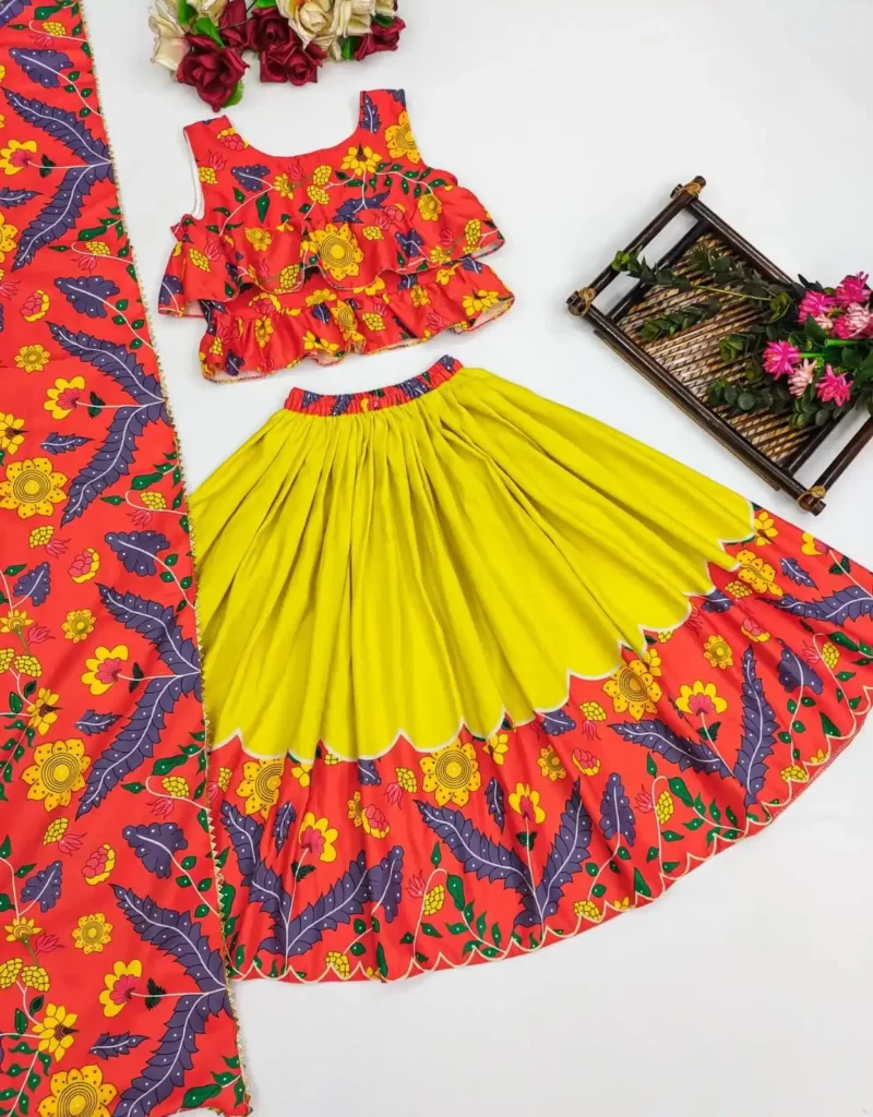 Trending Printed Twell Silk Kids Chaniya Choli
