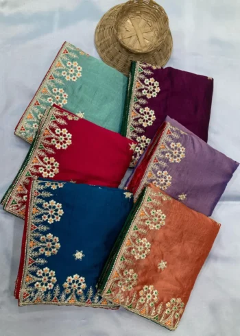Two Tone Soft Silk Embroidery With Constance Piping Border Work Saree