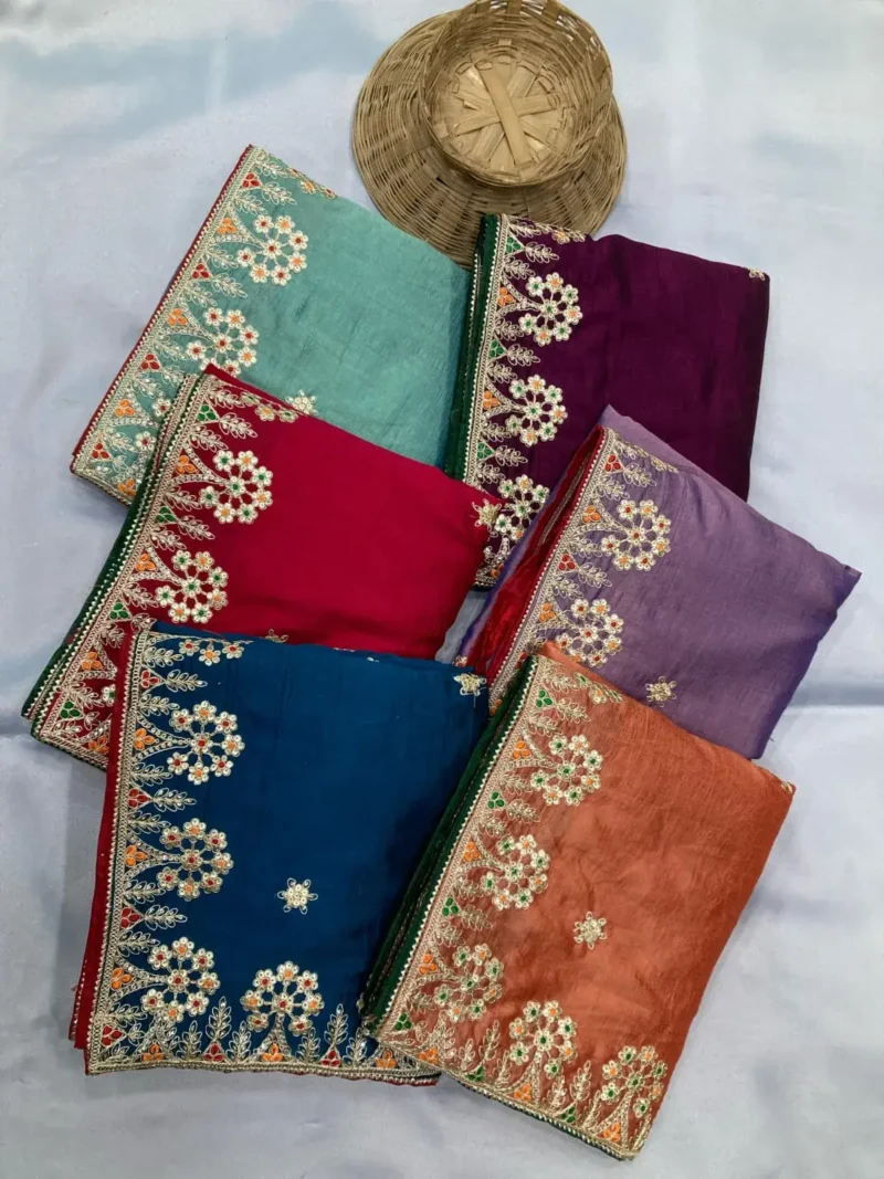 Two Tone Soft Silk Embroidery With Constance Piping Border Work Saree