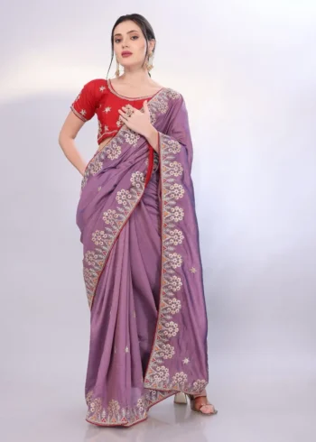 Two Tone Soft Silk Embroidery With Constance Piping Border Work Saree