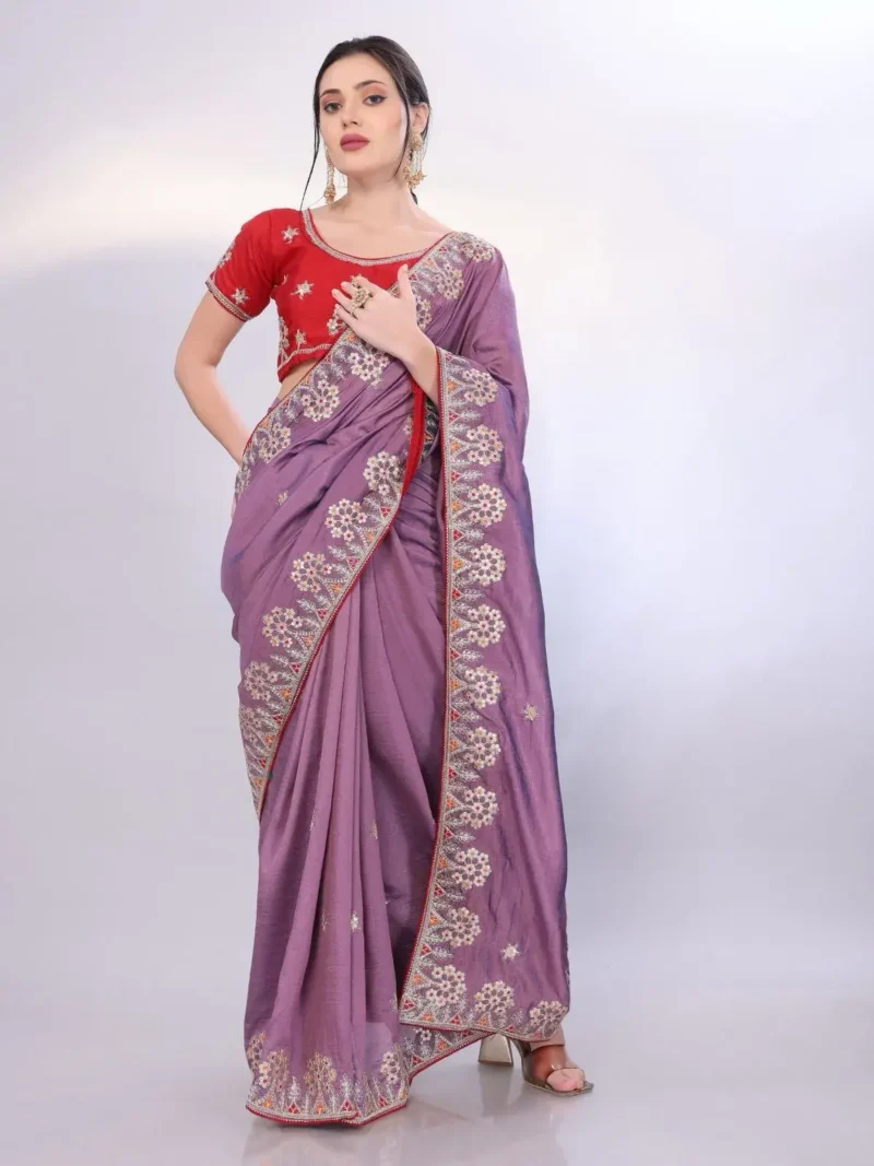 Two Tone Soft Silk Embroidery With Constance Piping Border Work Saree