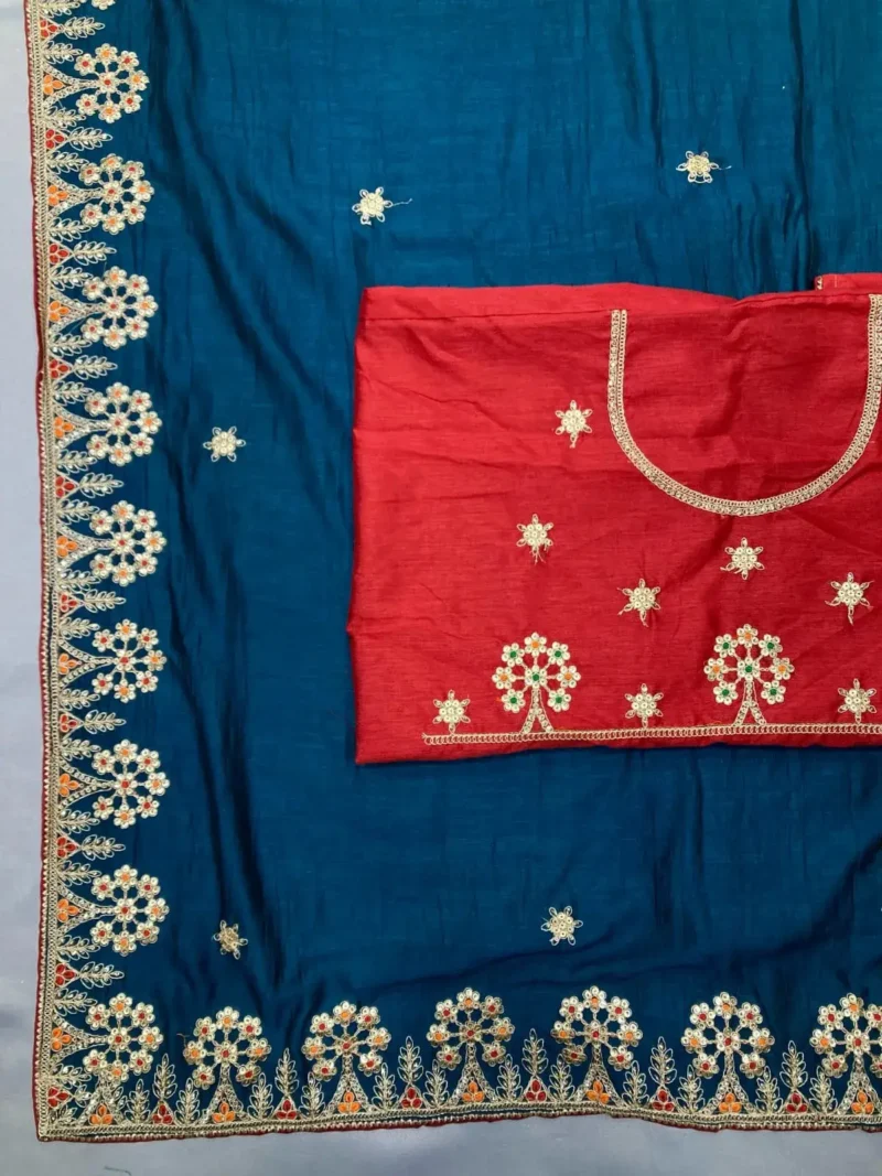 Two Tone Soft Silk Embroidery With Constance Piping Border Work Saree