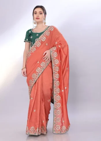 Two Tone Soft Silk Embroidery With Constance Piping Border Work Saree