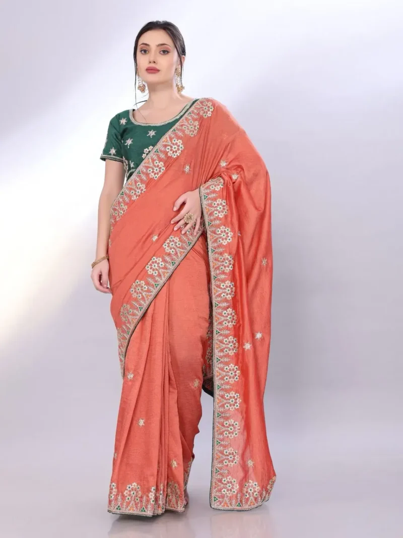 Two Tone Soft Silk Embroidery With Constance Piping Border Work Saree