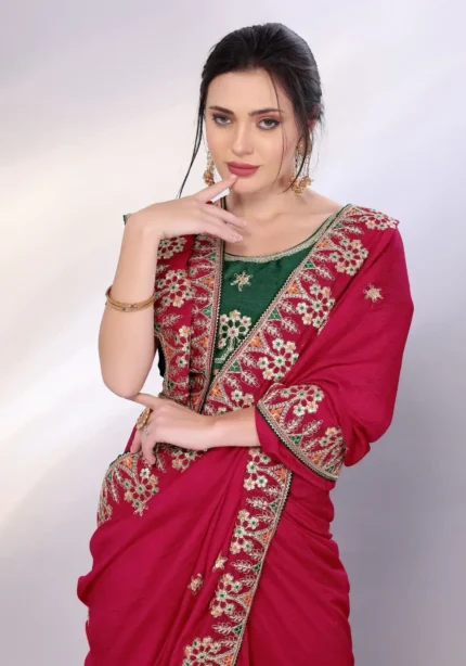 Two Tone Soft Silk Embroidery With Constance Piping Border Work Saree