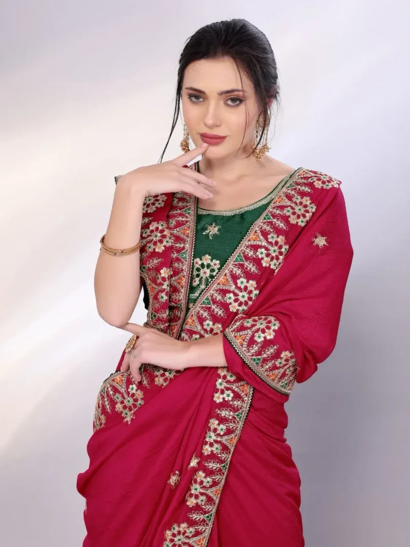 Two Tone Soft Silk Embroidery With Constance Piping Border Work Saree