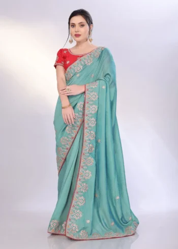 Two Tone Soft Silk Embroidery With Constance Piping Border Work Saree