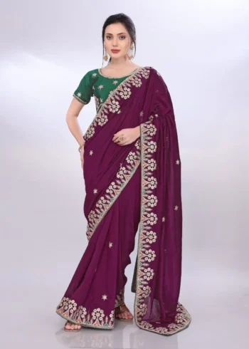 Two Tone Soft Silk Embroidery With Constance Piping Border Work Saree