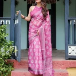Vibrant Purple Pure Linen Saree With Tassels