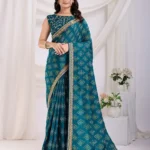 Vichitra Silkgolden Foil Bandhani Printed Lace Embroidery Work Saree