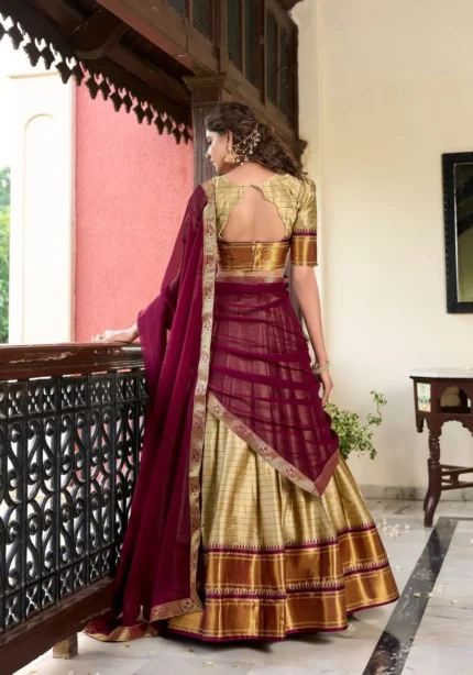 Weaving Work With Paithani Concept Cotton Silk South Indian Wedding Lehenga