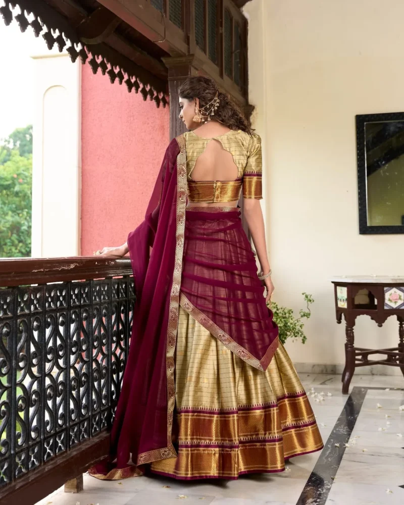 Weaving Work With Paithani Concept Cotton Silk South Indian Wedding Lehenga
