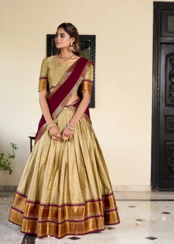 Weaving Work With Paithani Concept Cotton Silk South Indian Wedding Lehenga