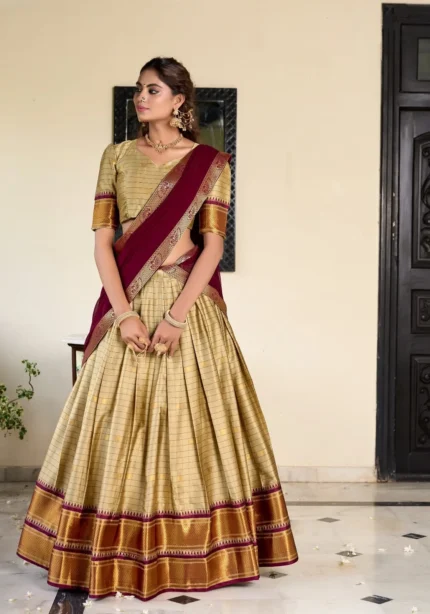 Weaving Work With Paithani Concept Cotton Silk South Indian Wedding Lehenga