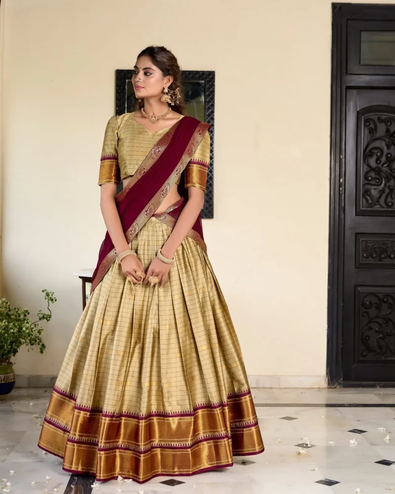 Weaving Work With Paithani Concept Cotton Silk South Indian Wedding Lehenga