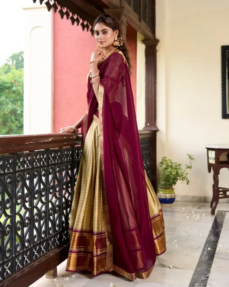 Weaving Work With Paithani Concept Cotton Silk South Indian Wedding Lehenga