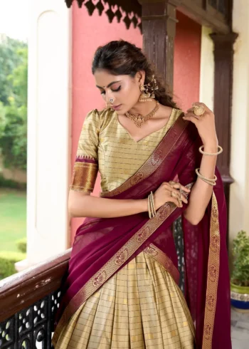 Weaving Work With Paithani Concept Cotton Silk South Indian Wedding Lehenga