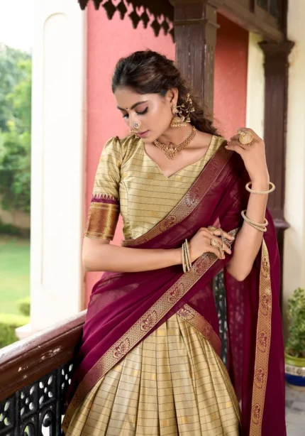 Weaving Work With Paithani Concept Cotton Silk South Indian Wedding Lehenga