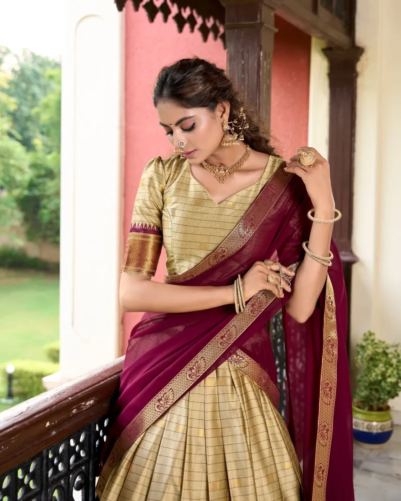 Weaving Work With Paithani Concept Cotton Silk South Indian Wedding Lehenga