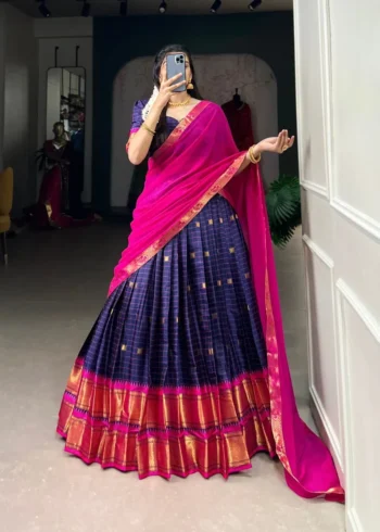 Weaving Work With Paithani Concept Cotton Silk South Indian Wedding Lehenga