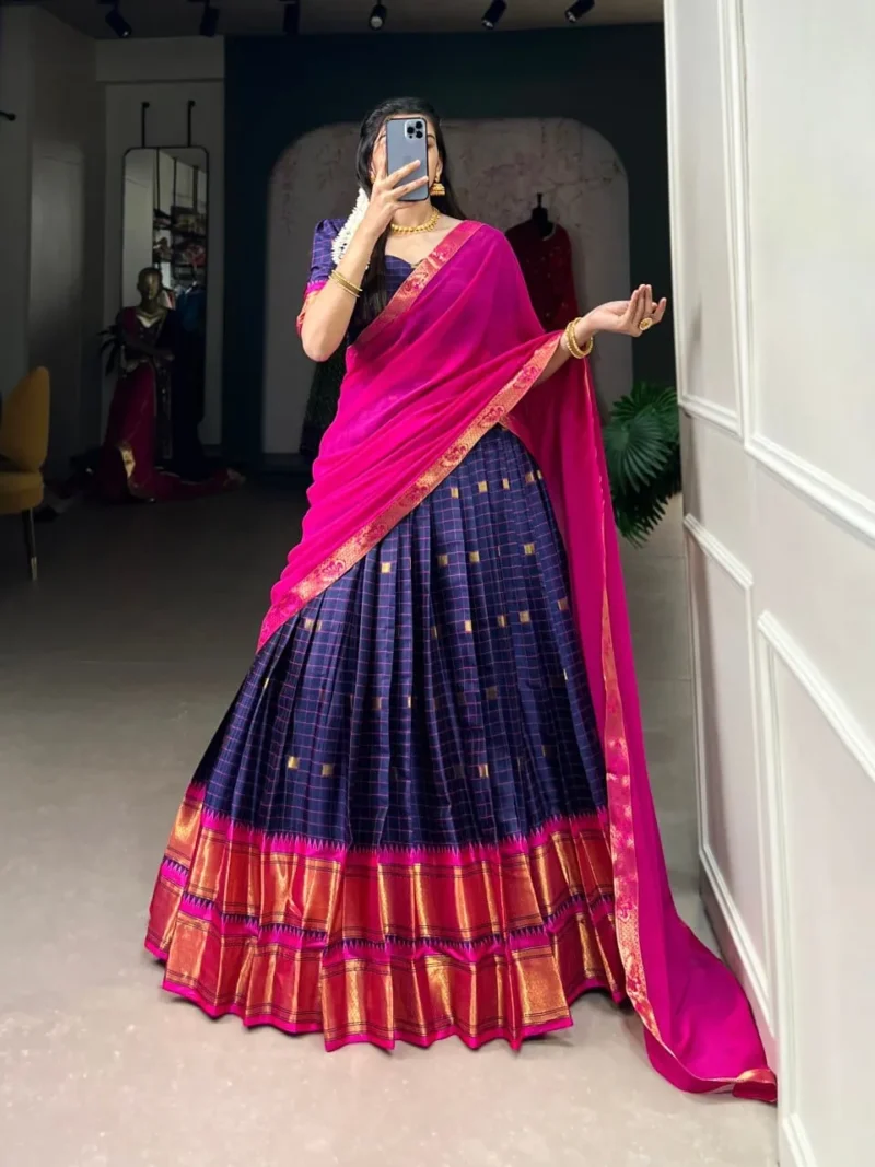 Weaving Work With Paithani Concept Cotton Silk South Indian Wedding Lehenga