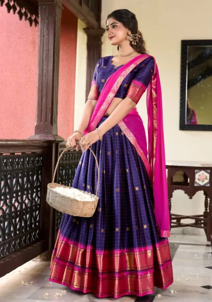 Weaving Work With Paithani Concept Cotton Silk South Indian Wedding Lehenga