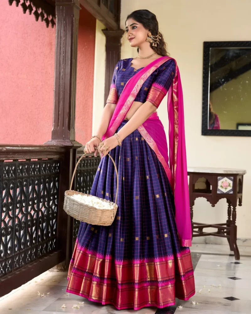 Weaving Work With Paithani Concept Cotton Silk South Indian Wedding Lehenga